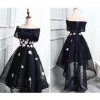 Chic Off-the-Shoulder Appliques Short High Low Homecoming Dress