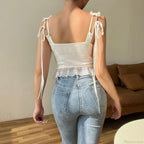 Chic Retro Lace Trim Tie Backless Crop Top
