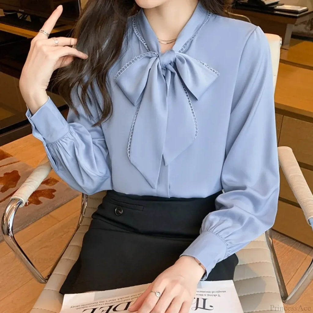 Chiffon Bow Long Sleeve Office Blouse