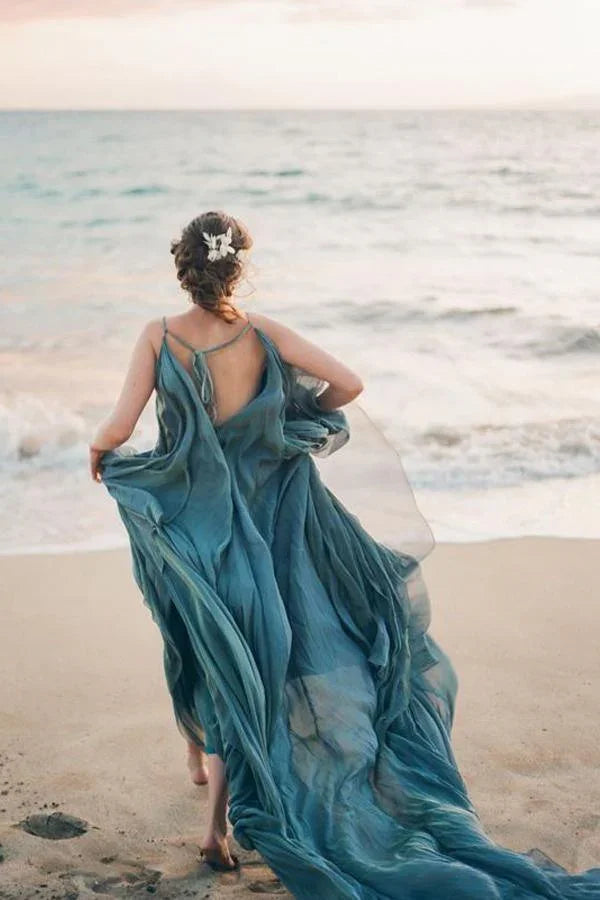 Chiffon Rustikale Hochzeitskleider Strandbrautkleid mit Schleppe