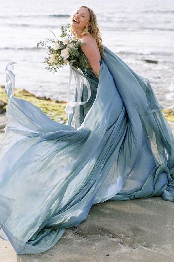 Chiffon Rustikale Hochzeitskleider Strandbrautkleid mit Schleppe