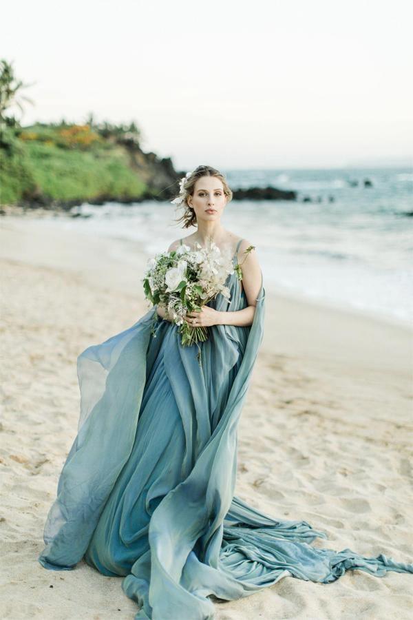 Chiffon Rustikale Hochzeitskleider Strandbrautkleid mit Schleppe