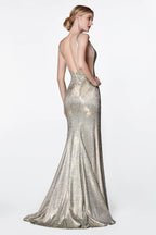Long Metallic Prom Sexy Slit Gown
