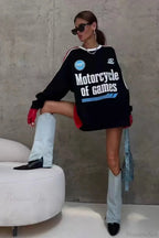 Collegiate Color-Blocked Long Sleeve Crew Neck Relaxed Sweatshirt