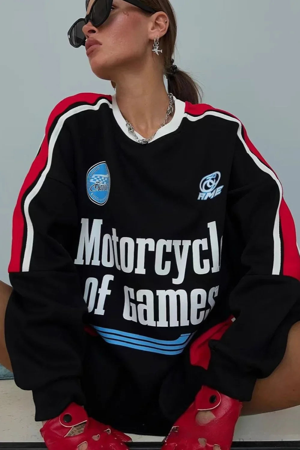 Collegiate Color-Blocked Long Sleeve Crew Neck Relaxed Sweatshirt
