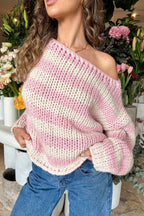 Colorblock Off-the-shoulder Stripe Casual Loose Sweater