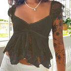 Coquette Lace Sheer Babydoll Vintage Crop Top