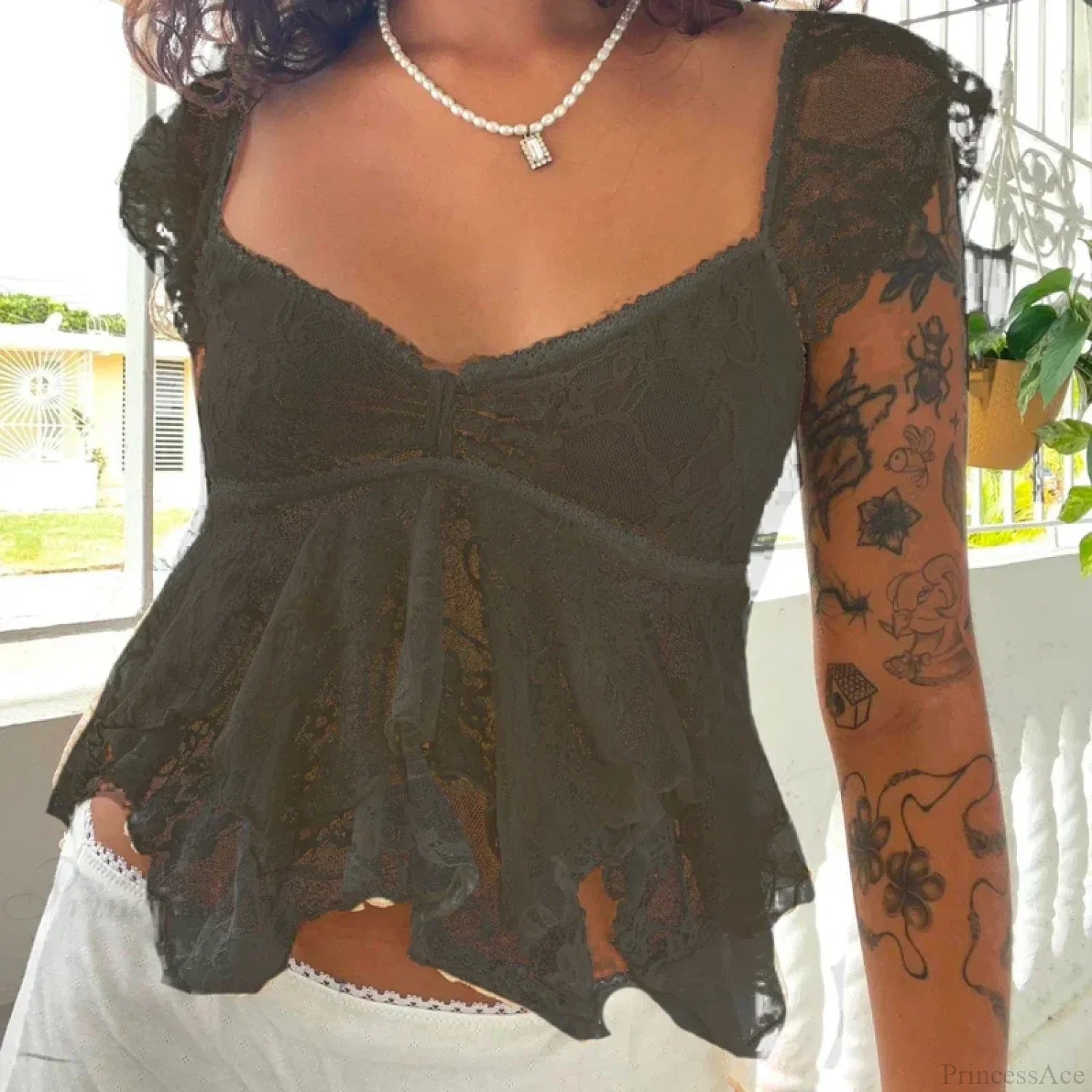 Coquette Lace Sheer Babydoll Vintage Crop Top