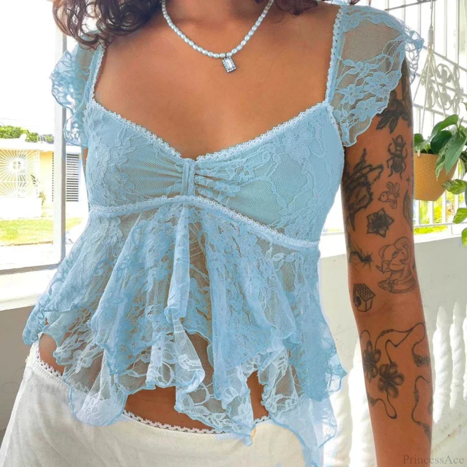 Coquette Lace Sheer Babydoll Vintage Crop Top