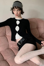 Cotton Cropped Faux Two-Piece Slim Long Sleeve Tee