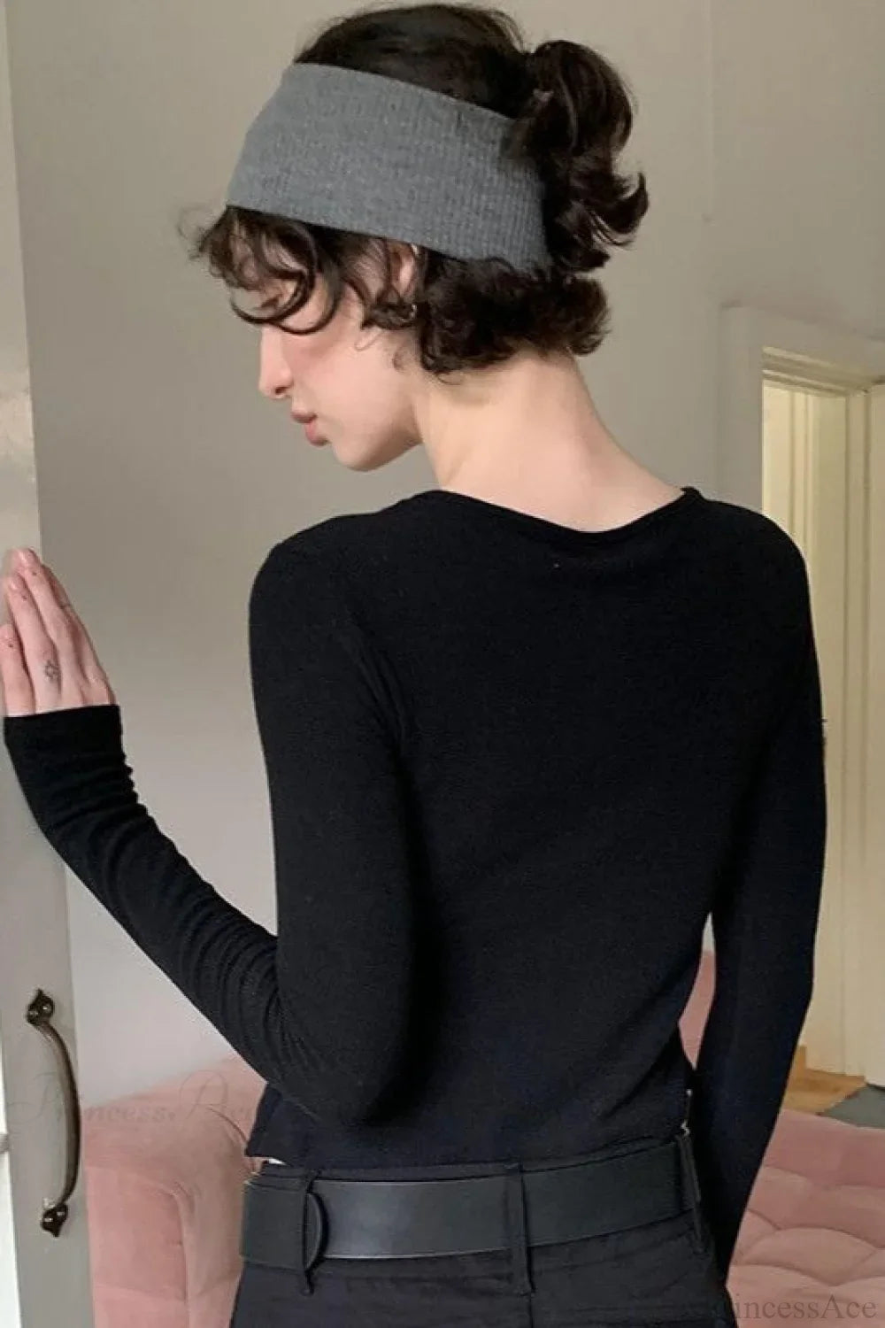 Cotton Cropped Faux Two-Piece Slim Long Sleeve Tee