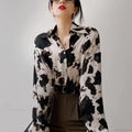 Cow Print Button Up Long Sleeve Blouse