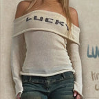 Cozy Off Shoulder Knitted Sweater Lazy Long Sleeve Pullovers Women