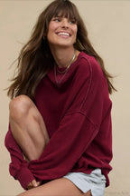 Crew Neck Solid Minimalist Relaxed Sweatshirt