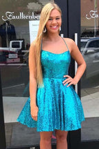 Criss Cross A-Line Short Prom Dress Sequins Homecoming Dress