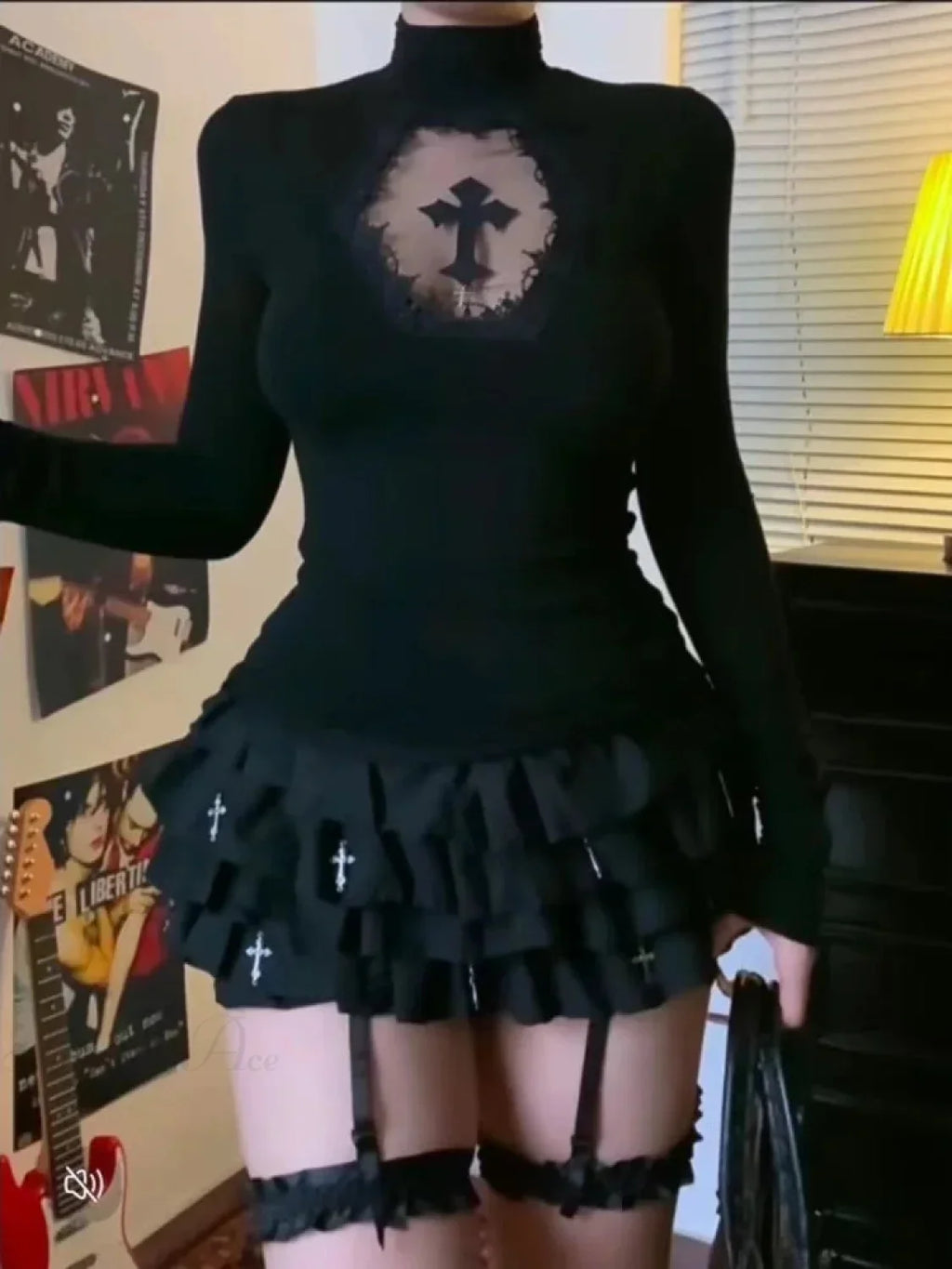 Cross High-neck Knit Top