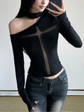 Cross Mesh Patchwork Knit Top