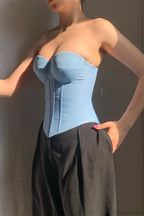 Cup Faux Denim Bustier Slim Tank Corset