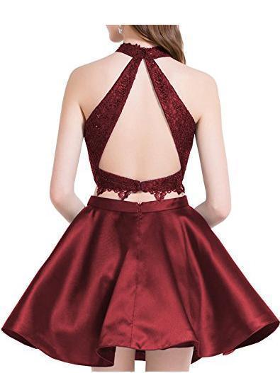Süßes zweiteiliges kurzes Promi-Kleid aus Spitze und Satin, Homecoming-Kleid