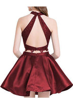 Süßes zweiteiliges kurzes Promi-Kleid aus Spitze und Satin, Homecoming-Kleid