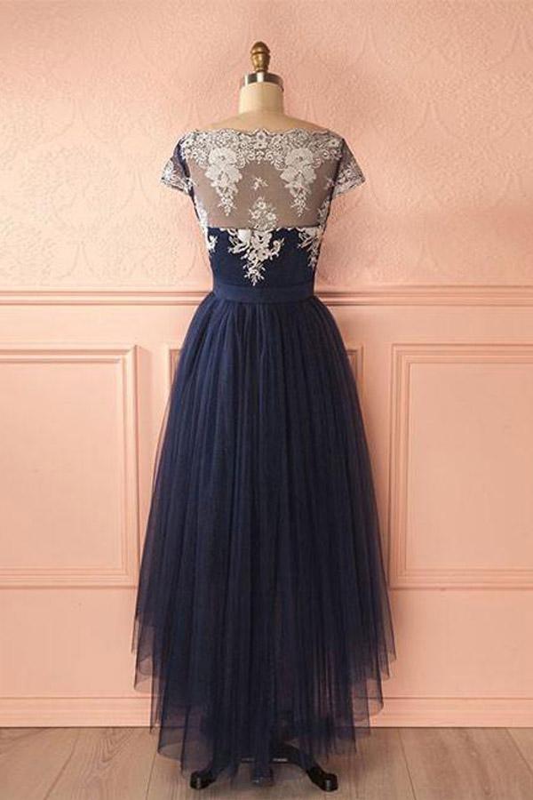 Lindo Vestido de Fiesta con Tul y Encaje de Corte Asimétrico
