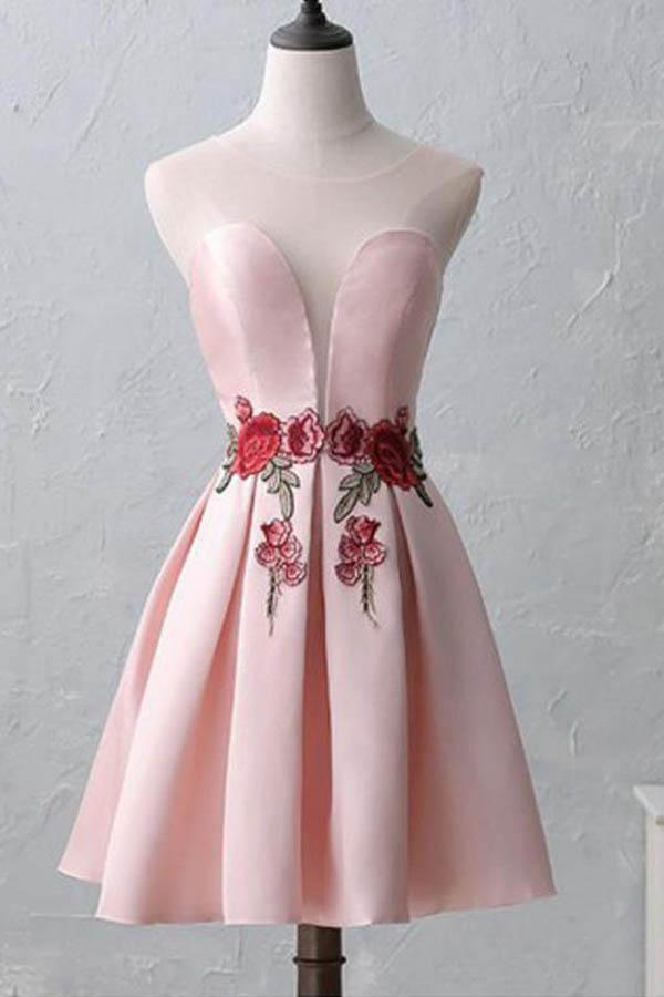 Cute Illusion Scoop Short Homecoming Dresses