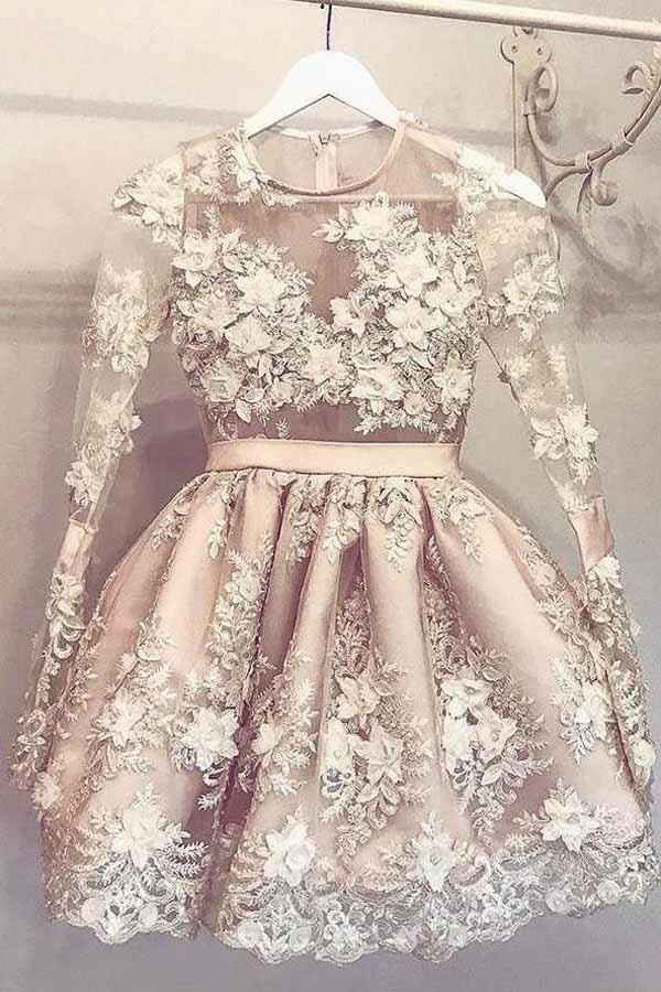 Lindo vestido de fiesta de bienvenida de manga larga, vestido corto de fiesta de graduación, vestido de fiesta