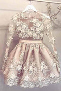 Lindo vestido de fiesta de bienvenida de manga larga, vestido corto de fiesta de graduación, vestido de fiesta