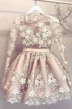Lindo vestido de fiesta de bienvenida de manga larga, vestido corto de fiesta de graduación, vestido de fiesta