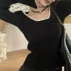 Cute O Neck Long Sleeve Slim Fit Knitted Crop Top