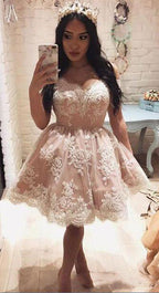 Cute Off The Shoulder A-line Short Lace Homecoming Dress