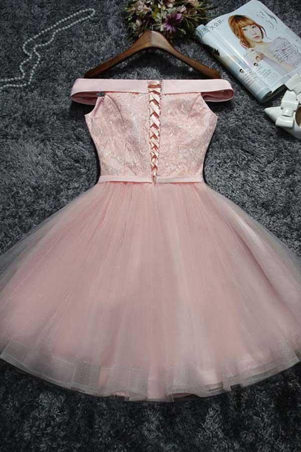 Bonito Vestido Corto de Fiesta de Encaje y Tul Vestido de Regreso a Casa
