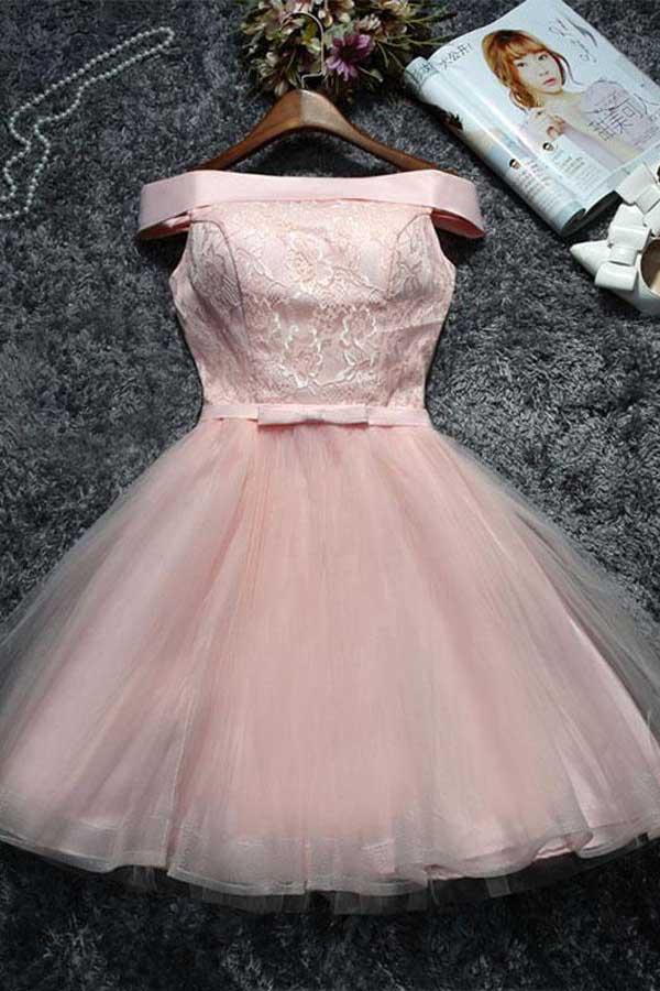 Bonito Vestido Corto de Fiesta de Encaje y Tul Vestido de Regreso a Casa