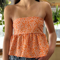 Cute Summer Floral Strapless Bandeau 00s Backless Tie Up Bodydoll Y2K Crop Top