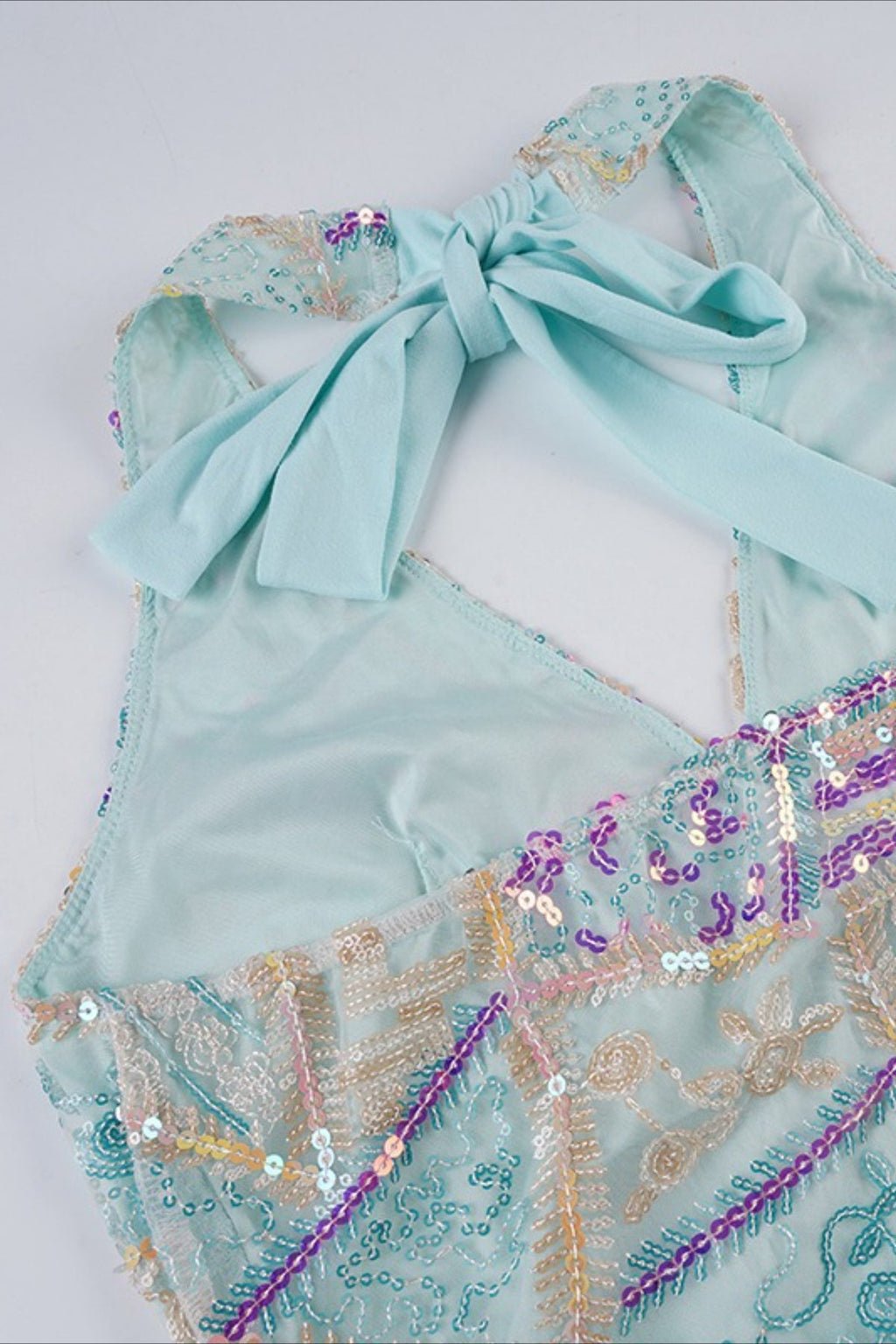Sequin V Neck Tie Back Halter Top