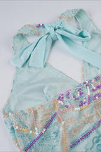 Sequin V Neck Tie Back Halter Top