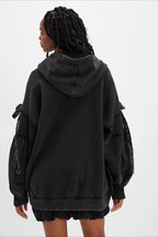 Oversized Lace Up Sleeve Zip Hoodie