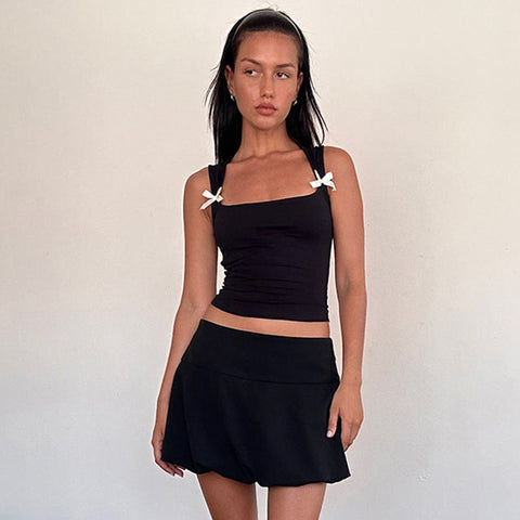 Y2K Damen Tanktops mit Fliege und breiten Schultergurten, Bandage-Camisole, sexy, tief ausgeschnittene Crop-Tops, weibliche Weste, Clubwear 