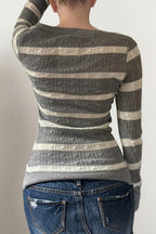 Cable Knit Striped Square Neck Sweet Knit Sweater