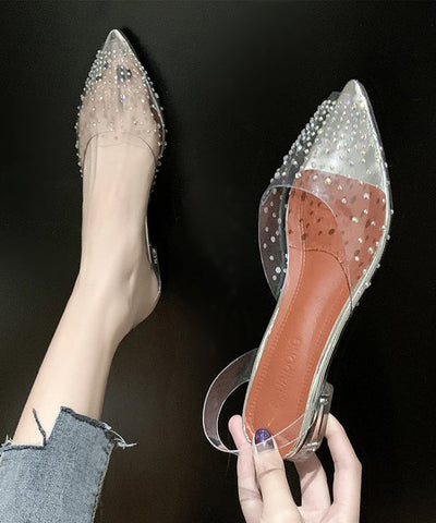 Sandalias transparentes con empalme de circonitas plateadas, las mejores para caminar 