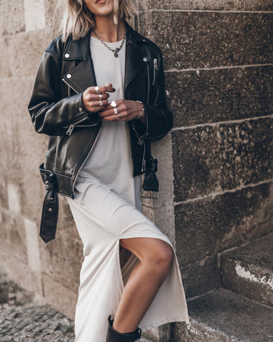 Simple and Effortless Open Sleeve Slit Oversized T-shirt Midi Dress