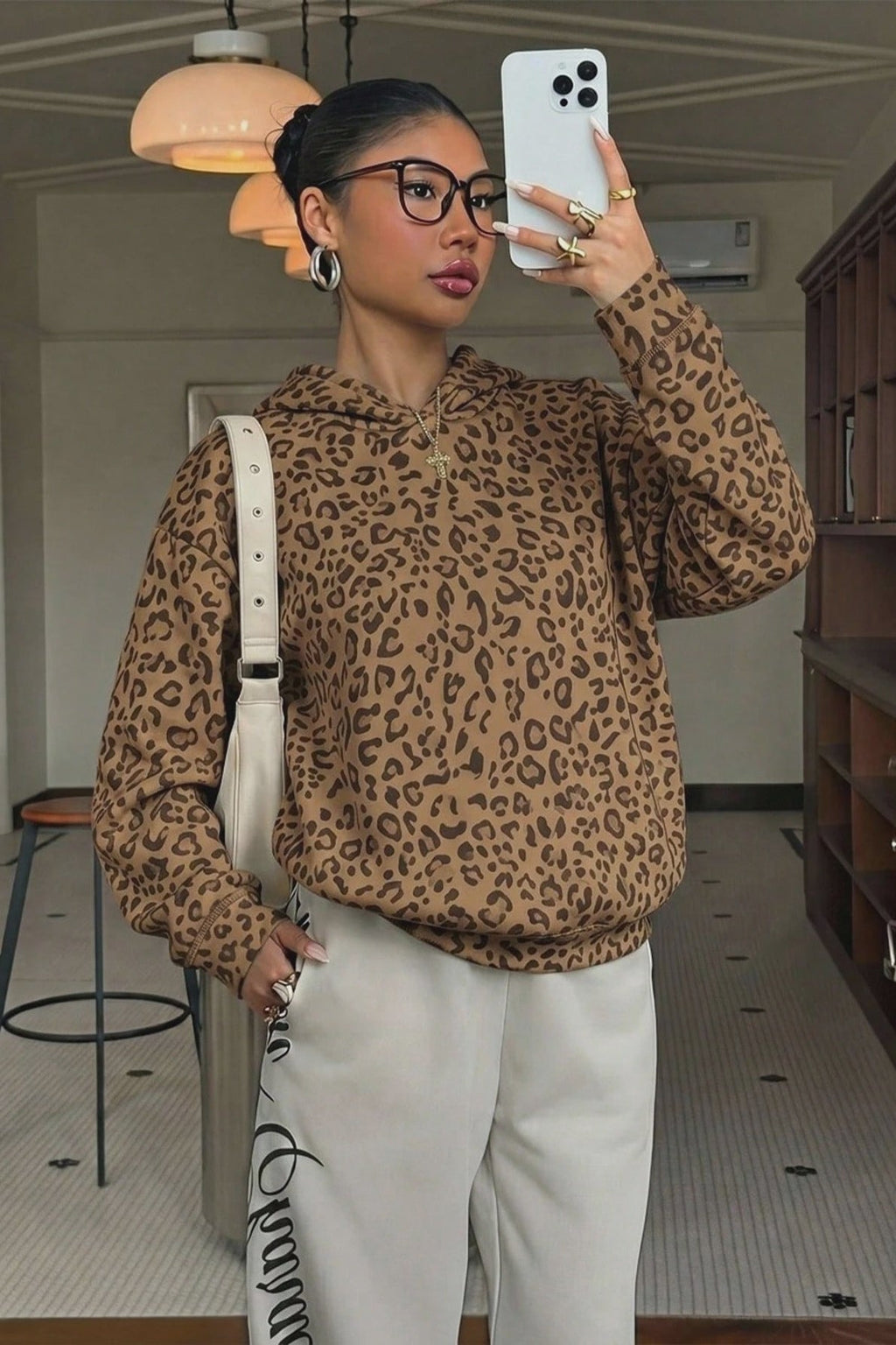 Leopard Print Pullover Street Hoodie