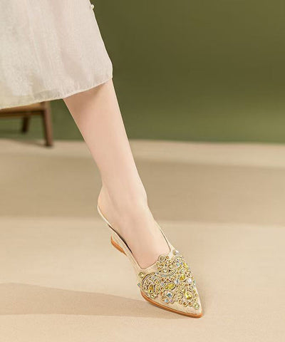 Boutique Splicing Keilabsatz Apricot Slide Sandalen Zirkon 