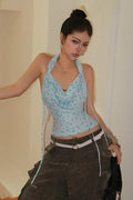 Halter V Neck Polka Dot Tank Top