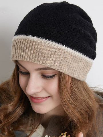 Damen Winter Warm Colorblock Kaschmir Strickmütze 