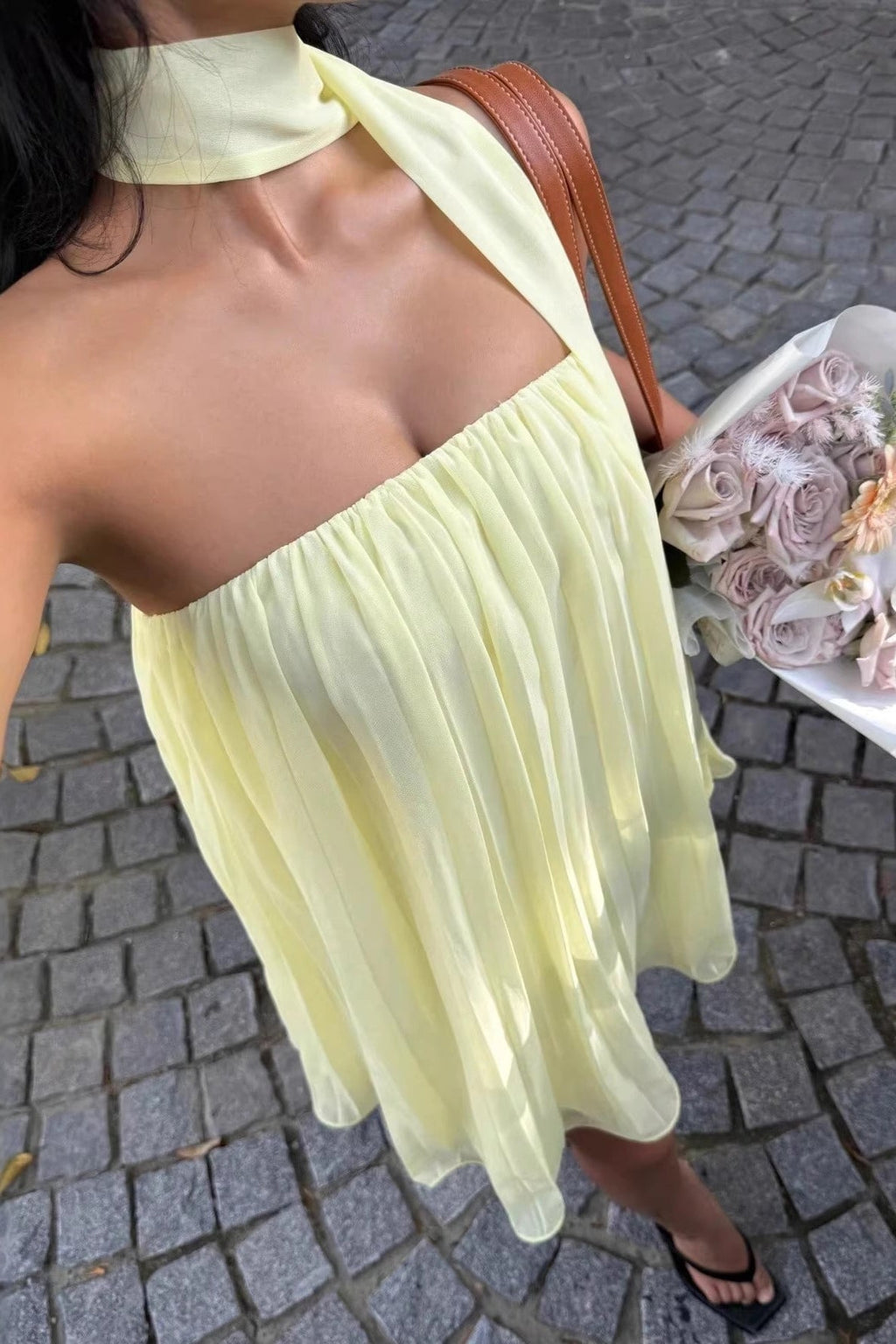 Chiffon Cutout Back Elegant Mini Dress