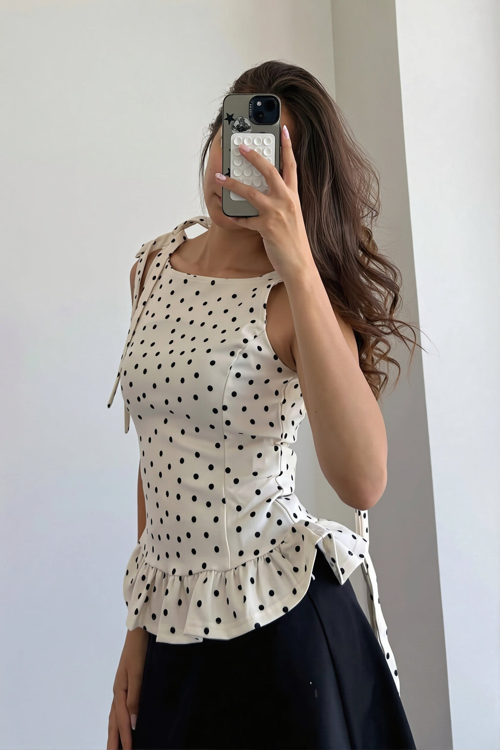 Dot Print Round Neck Fitted Versatile Tank Top