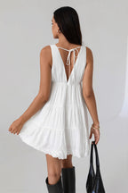 Elegant Solid V Neck Mini Dress
