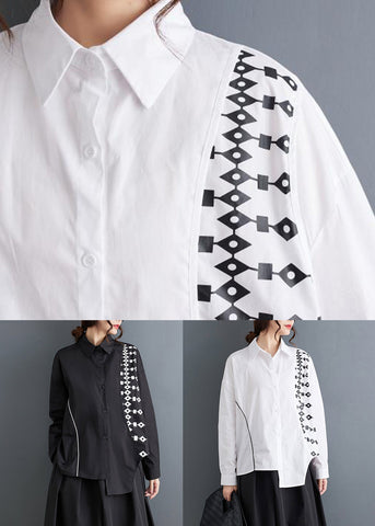 Blusa de algodón con botones blancos, cuello Peter Pan y manga larga 