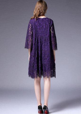 Vestidos casuales de vacaciones florales de media manga morados franceses 